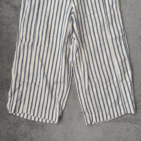 Tahari Pants Womens XL Blue Cream Stripe Linen Blend Wide Leg Cropped High Rise - Picture 3 of 11